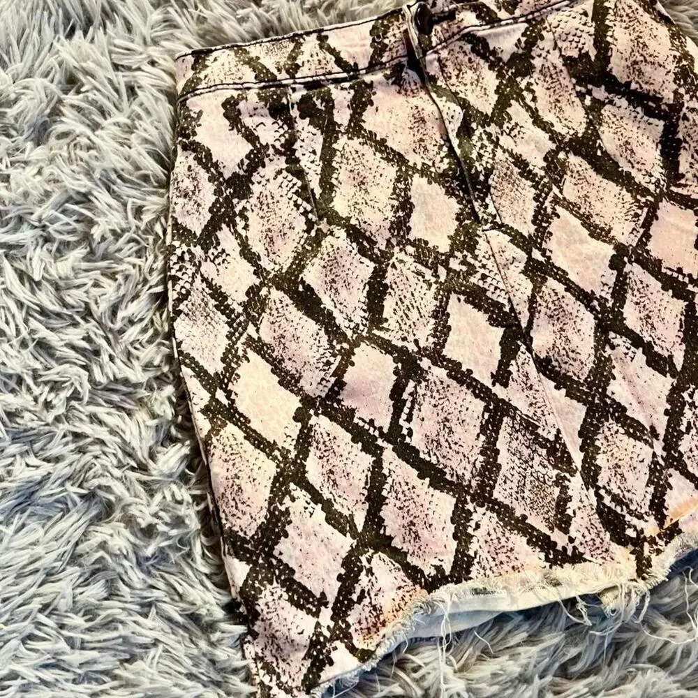 Pink Snake Print Distressed Preppy Rave Trashy Y2K Snookie Bodycon Mini Skirt - Picture 3 of 4